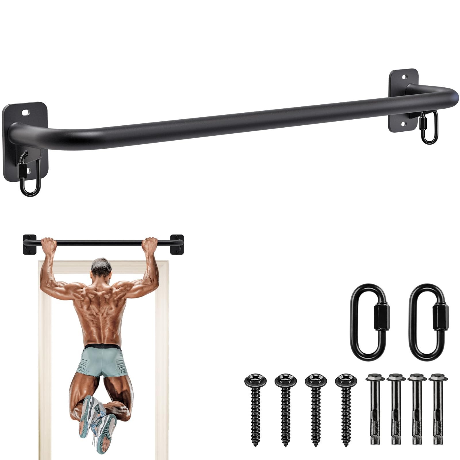 Fully Welded Pull Up Bar Wall Mount Heavy Duty Chin-up Bar w/Resistance Band ...