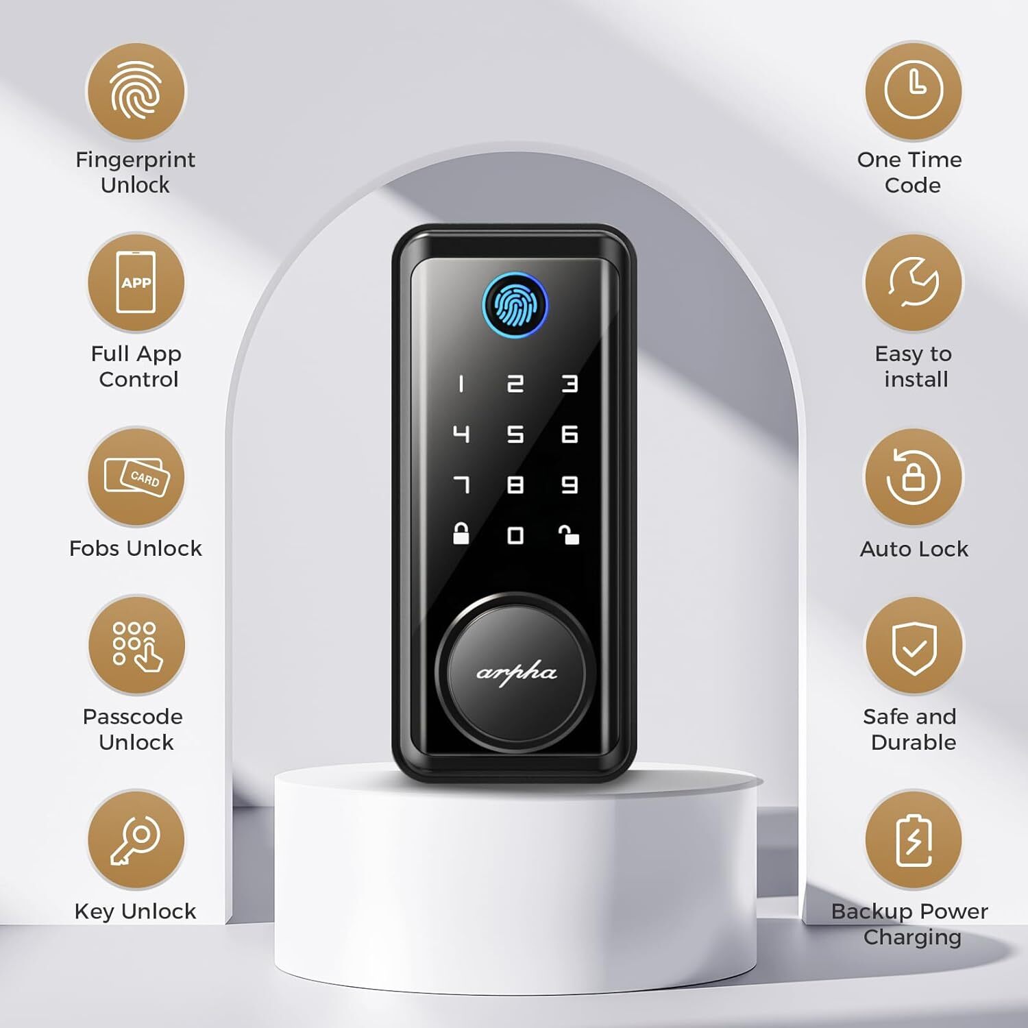 ARPHA Keyless Entry Smart Door Lock+Handle Fingerprint Deadbolt App Auto Lock