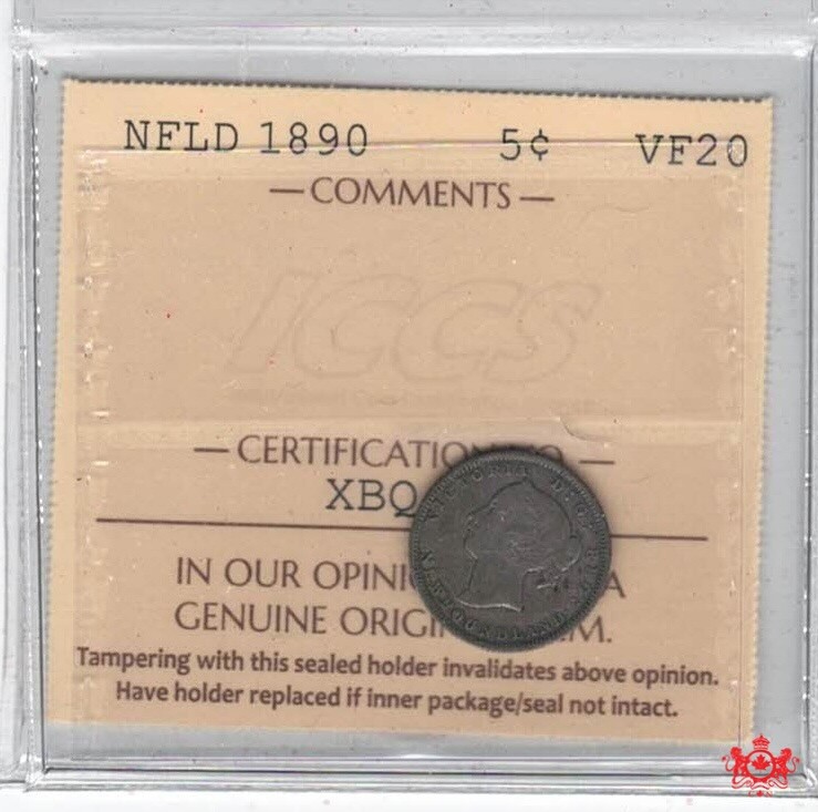 1890 Newfoundland 5 Cents - ICCS VF20 - XBQ 568
