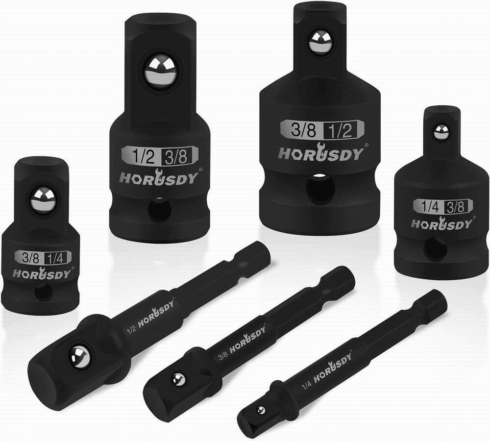 HORUSDY 7PC Power Drill Impact Sockets Adapter Set 1/4" 3/8" 1/2" Driver Reducer