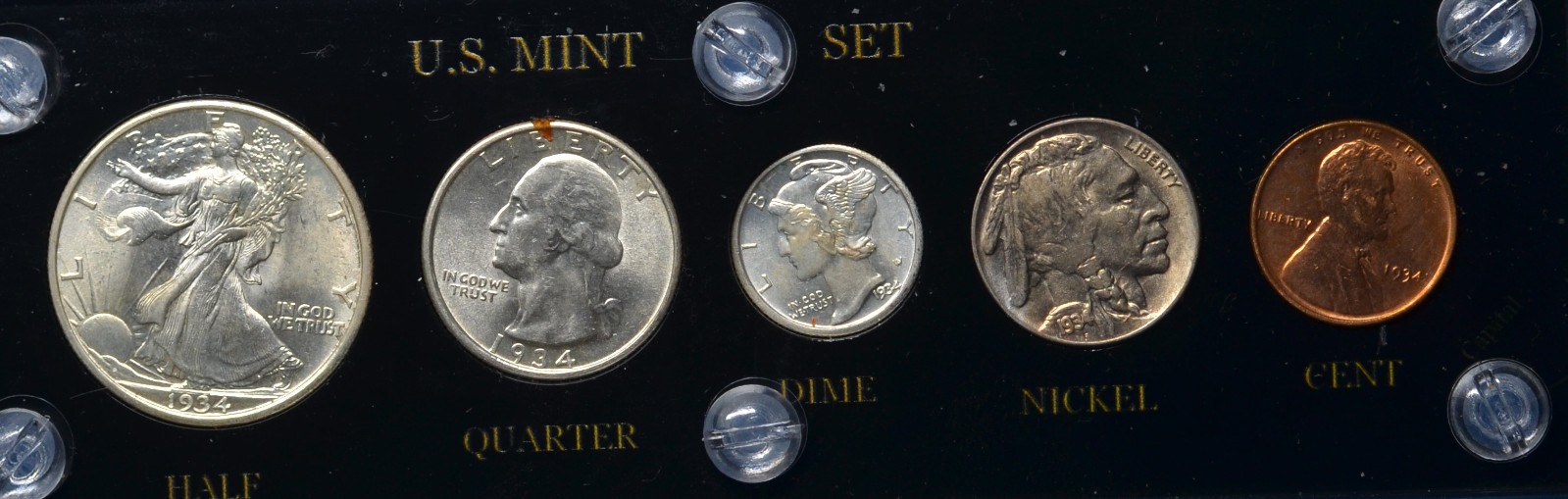 1934-P Mint SET CHOICE/GEM COINS FSB MERCURY BLACK CAPITAL CASE RED LINCOLN