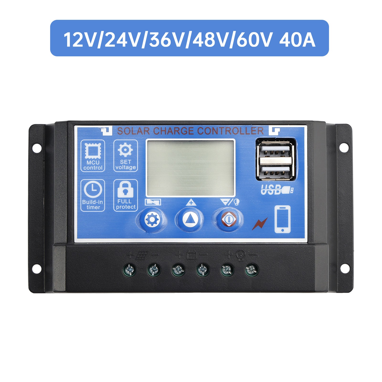 40A PWM Solar Controller Display Current Solar Street Light Controller 0V Start