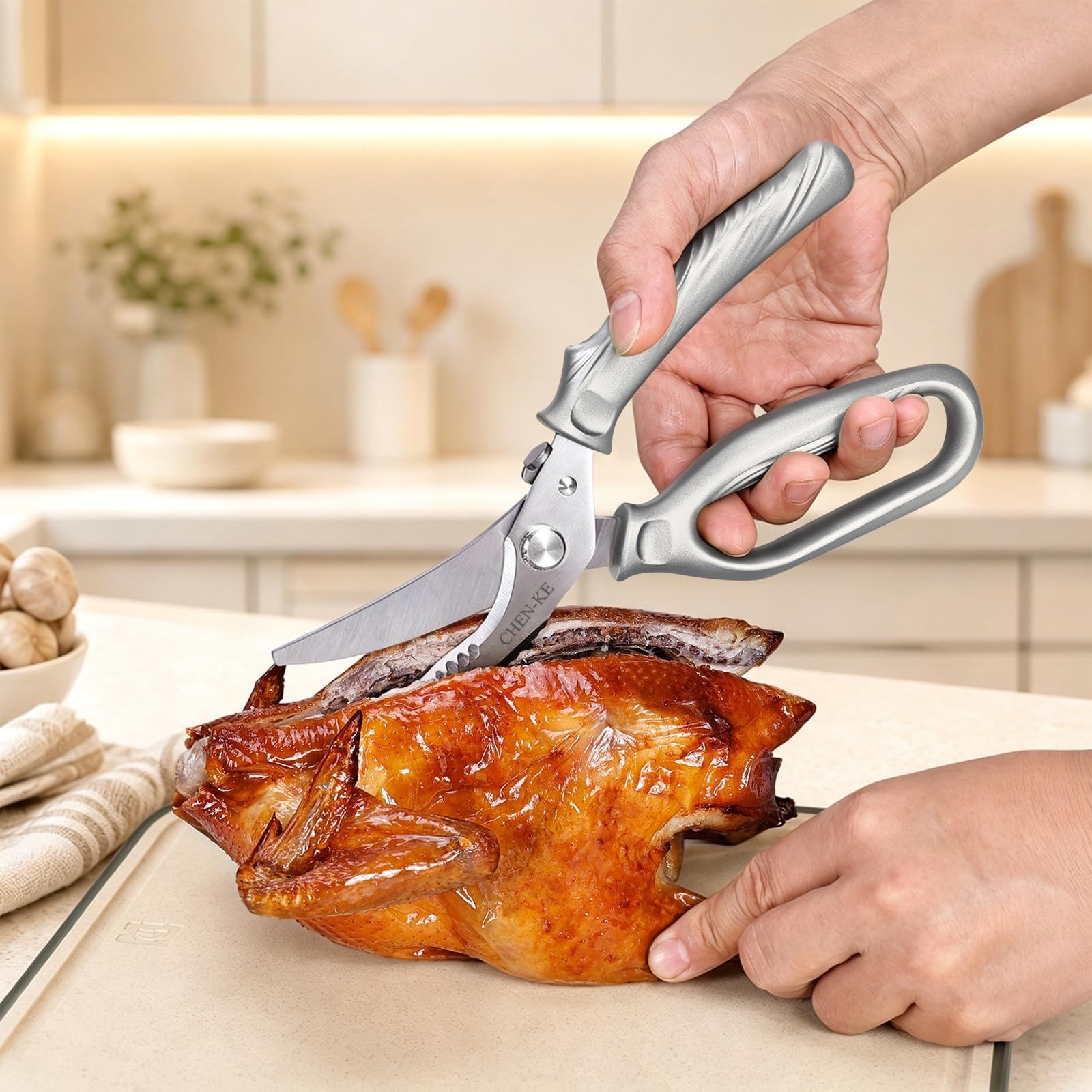 Heavy Duty Stainless Steel Kitchen Scissors, Rust Resistant, Ergonomic Grip, Sha