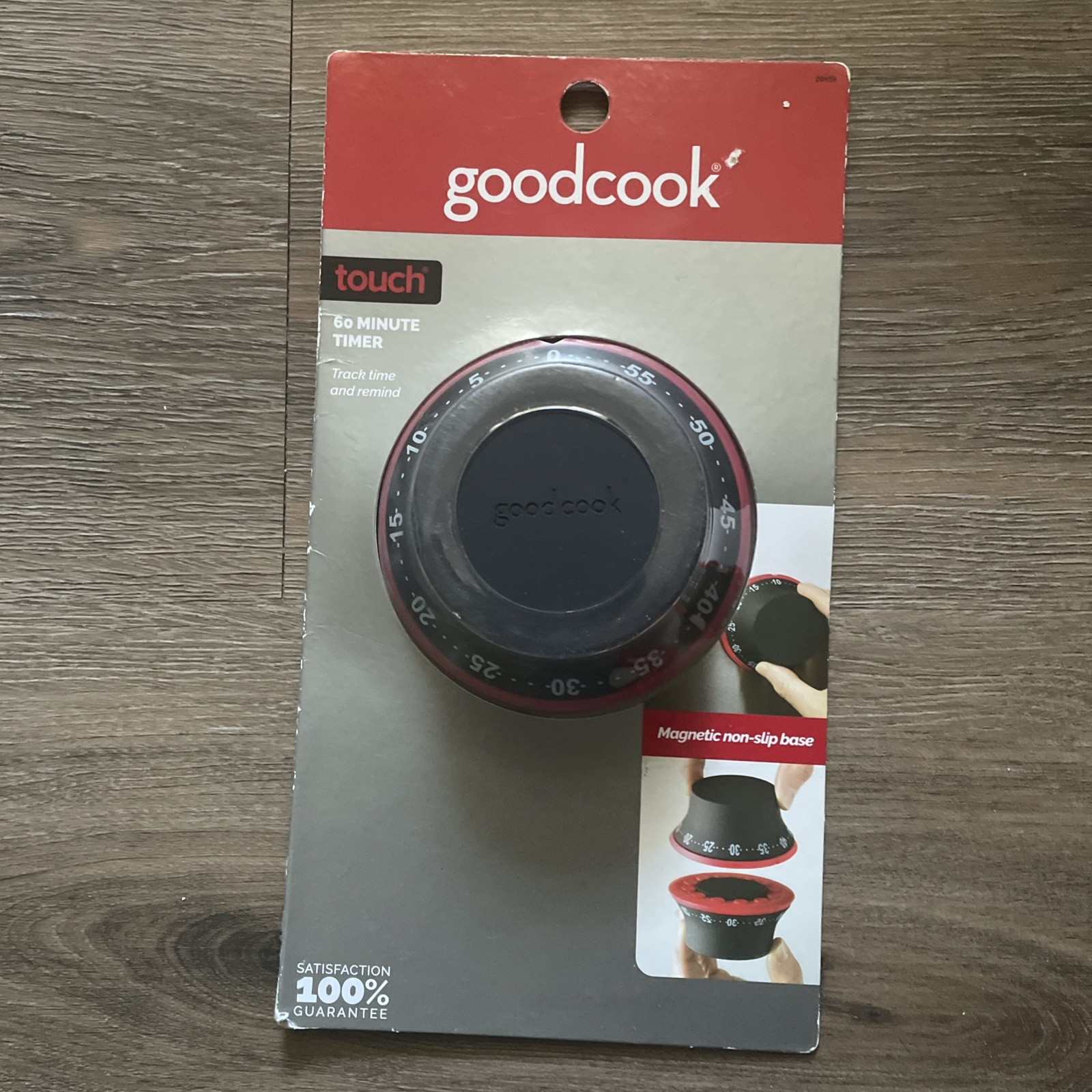 GoodCook Touch 60 Minute Timer with Magnetic Non - Slip Base,  Black / Red New