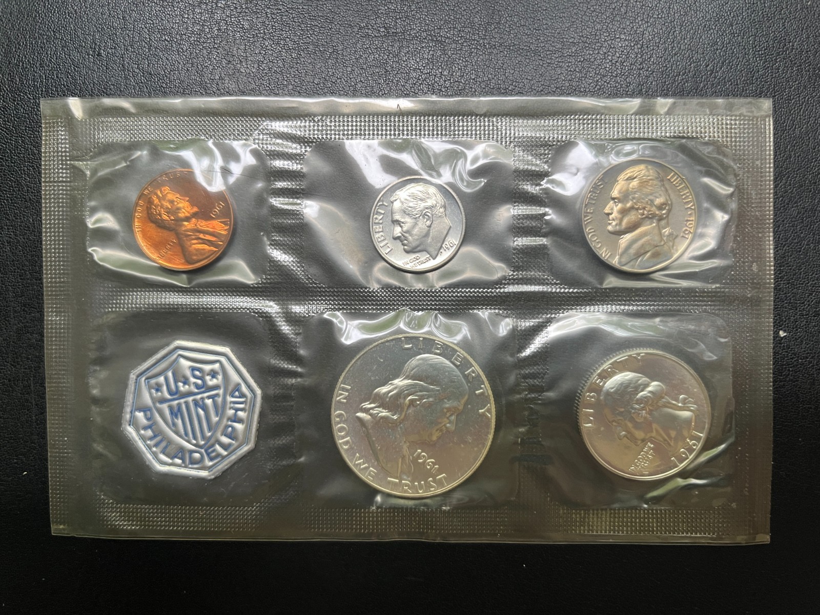1961 UNITED STATES PHILADELPHIA MINT UNCIRCULATED COIN SET (5 COINS) NO ENVELOPE