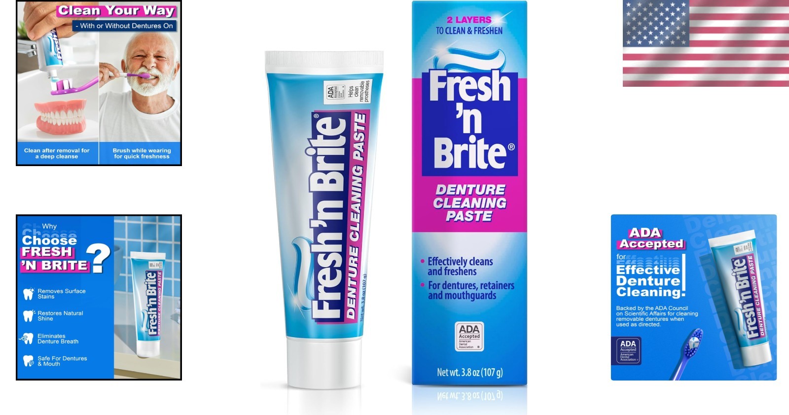 Gentle Mint Toothpaste for Dentures - Non-Abrasive 3.8oz Paste for Freshness