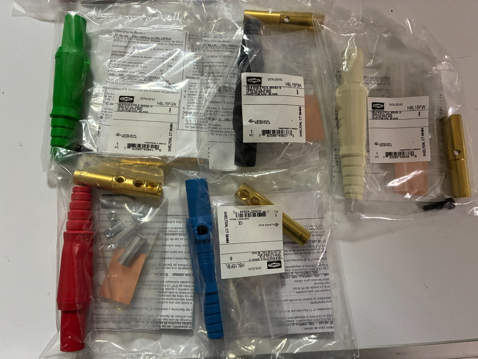 HUBBELL CAMLOCK FEMALE SET SERIES 15 150A  COLORS B/BL/R/G/W  5CAMS for 8g to 2g