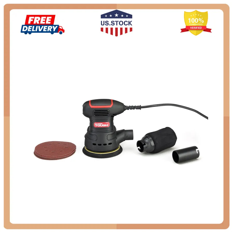 Hyper Tough 5 Inch Corded Orbital Sander 2.5 Amp with Dust Bag and Sanding Sh...