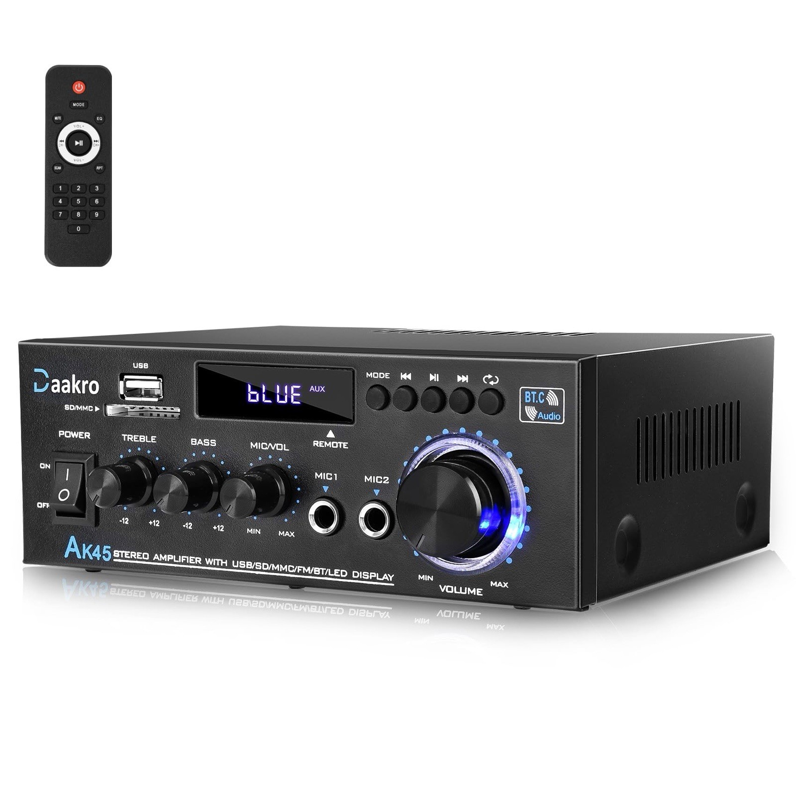 Daakro AK45 Stereo Audio Amplifier300W Home 2 Channel Wireless Bluetooth 5.0 ...