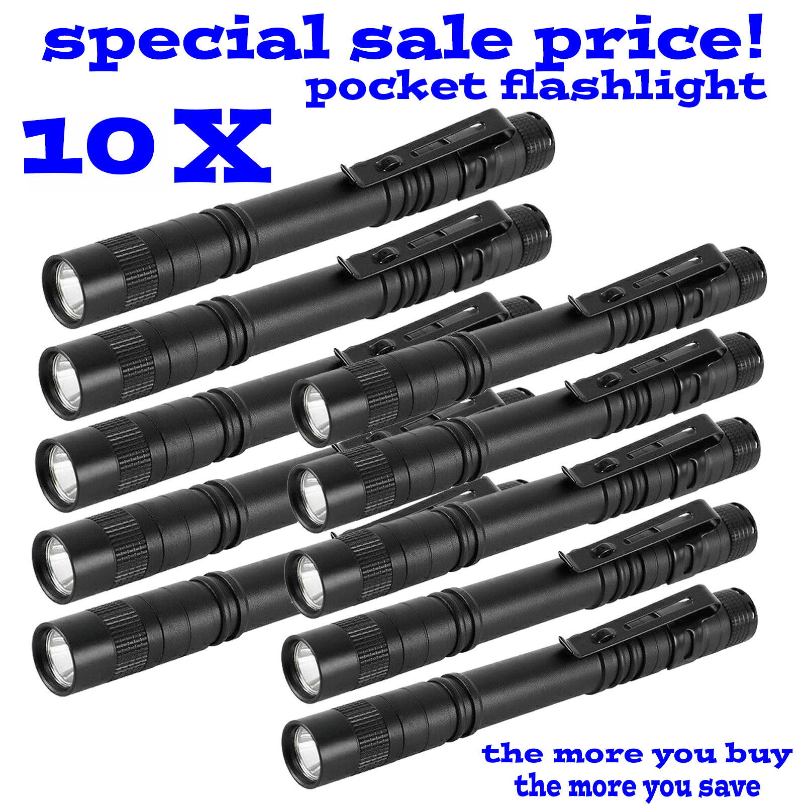 10-50 PCS LED Flashlight Clip Mini Light Penlight Portable Pen Torch Lamp