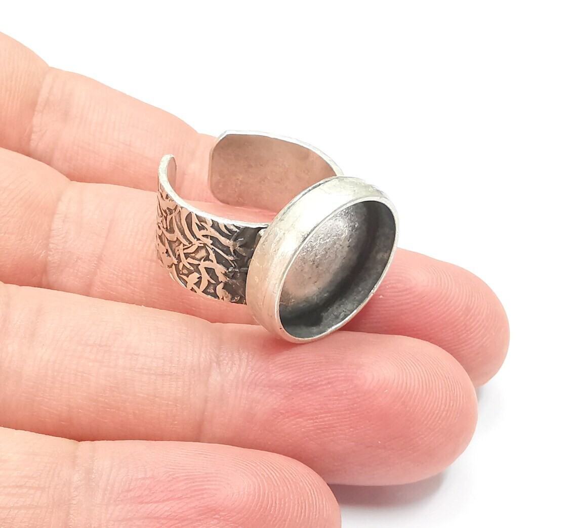 Round Antique Silver Ring Blank Setting, Cabochon Mounting Adjustable Resin Ring