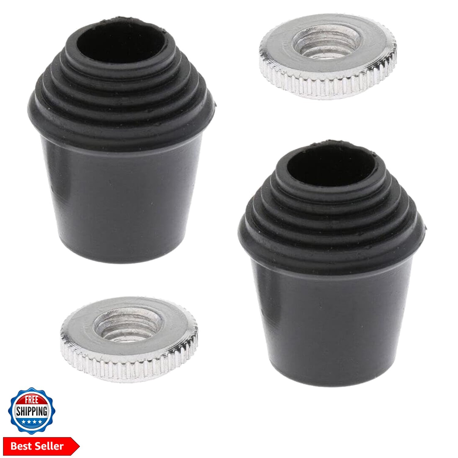 2pcs/set Threaded Bass Drum Spur/Floor Tom Leg Tips Rubber Feet w/Lock Nut