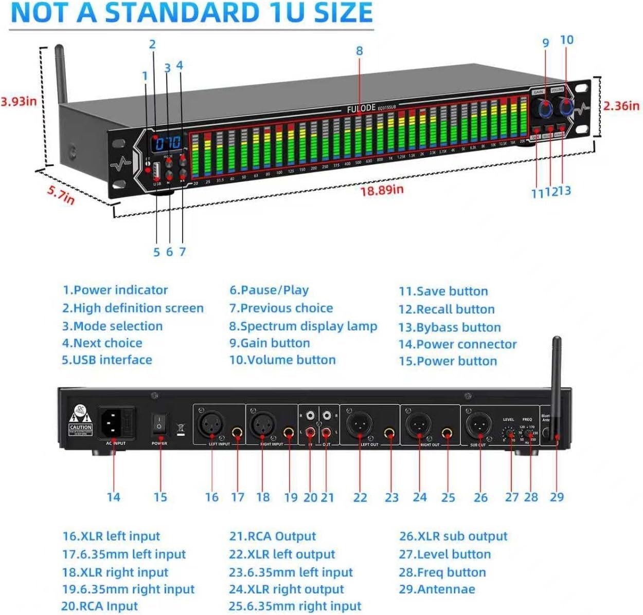 Home Audio Equalizer 31-Band Digital Spectrum Analyzer Sound mixer