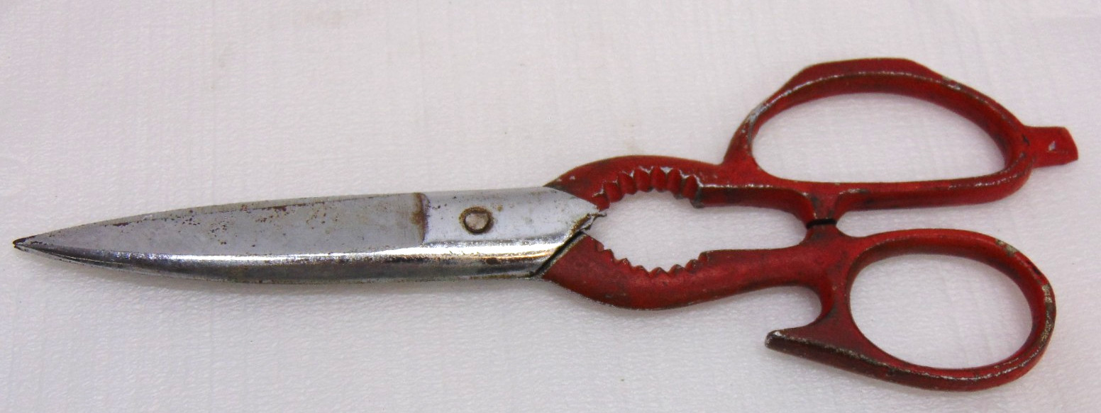 Vintage Red Kitchen Shears Scissors Claw Bottle Opener Nut Cracker Screwdriver