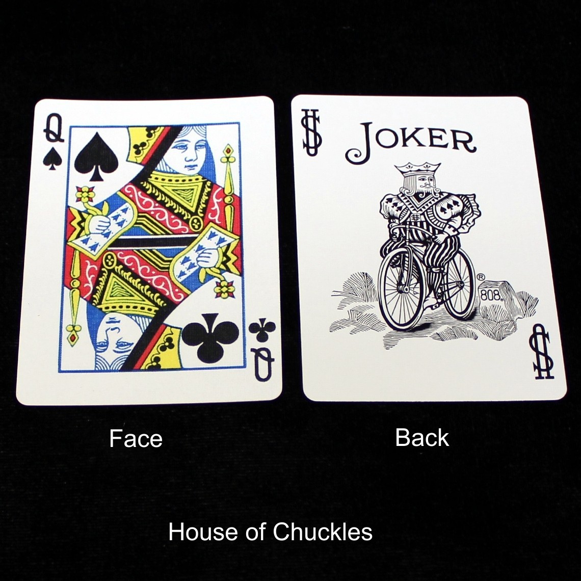 Queen of Spade / Club, Mis-Indexed, Double Face Bicycle Printed Gaff Card, Joker
