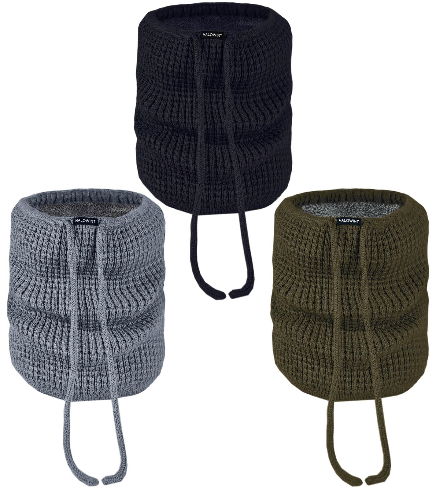 Xicagup Neck Gaiter 3 Pack Winter Warmer One Size, Black, Gray, Green-2