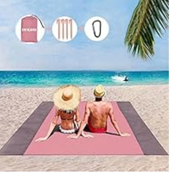 Lin Kang Beach Blanket Waterproof Extra Large 79"x83" 4 Stakes 4 Corner Pockets