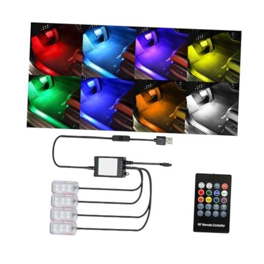 Car Interior LED Lights, 8 in 1 4PCS Vehicle Ambient Lamp USB Interface