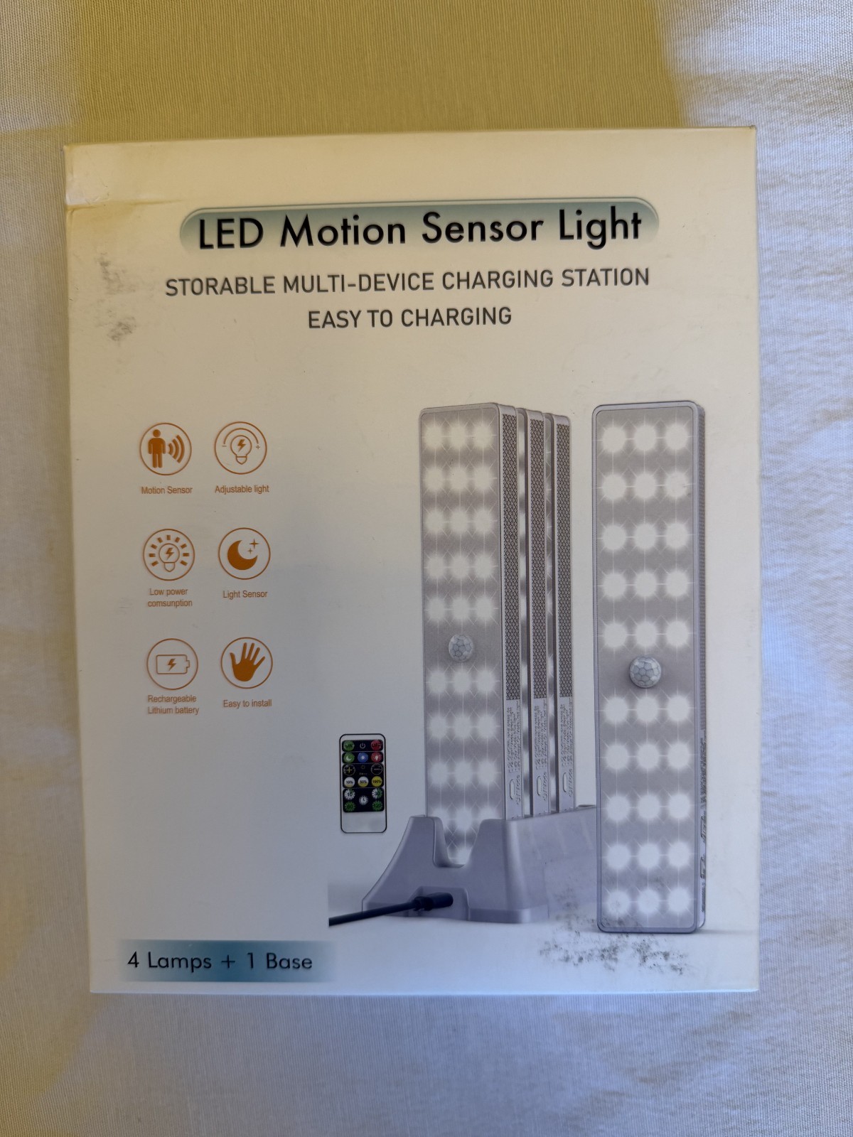 LED Closet Light with Charging Station, 4 Pcs Dimmer Rechargeable Motion Sensor