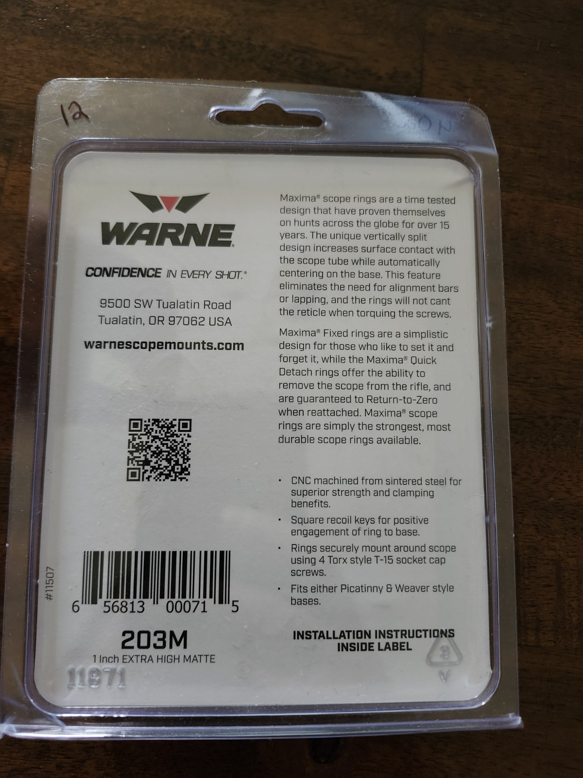 Warne Maxima Fixed Scope Rings 1" Extra High 203M