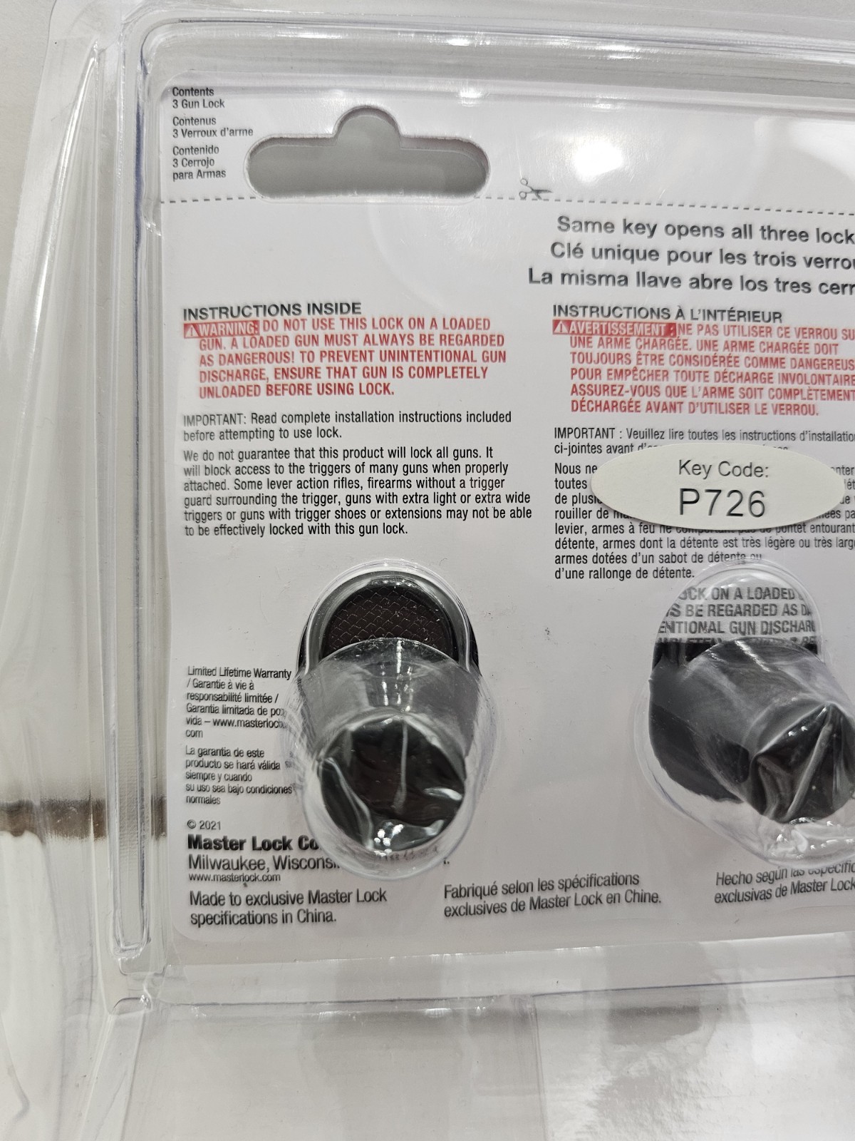 Master Lock Model 90TRISPT - 3 GUN LOCKS & 2 Keys - Keys Open All 3 New & Sealed
