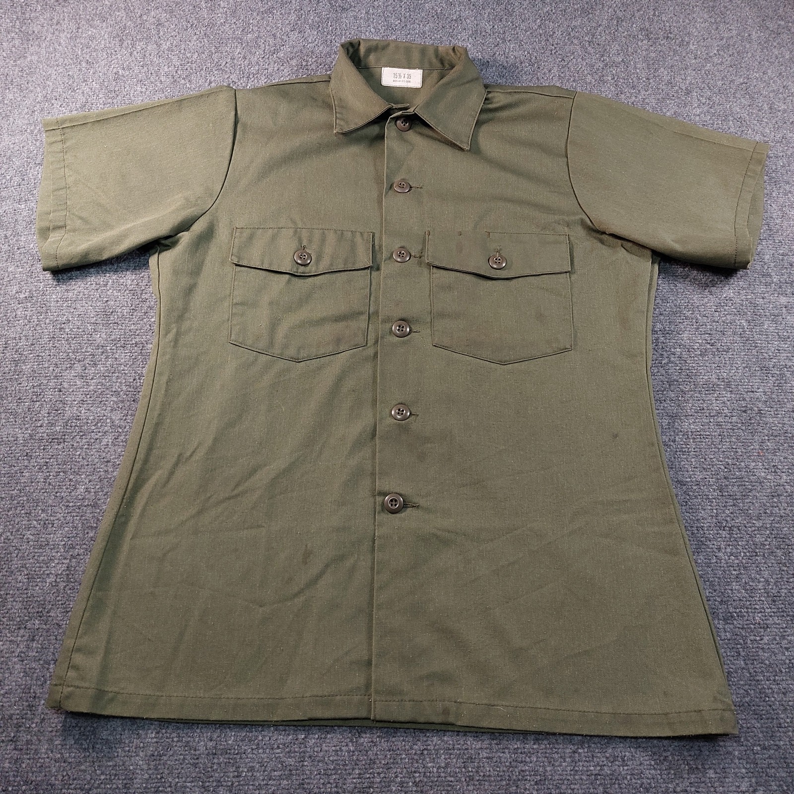 Vintage 80s US Navy OG-507 Utility Shirt Seabees Mens Large 15.5x35 (1983)