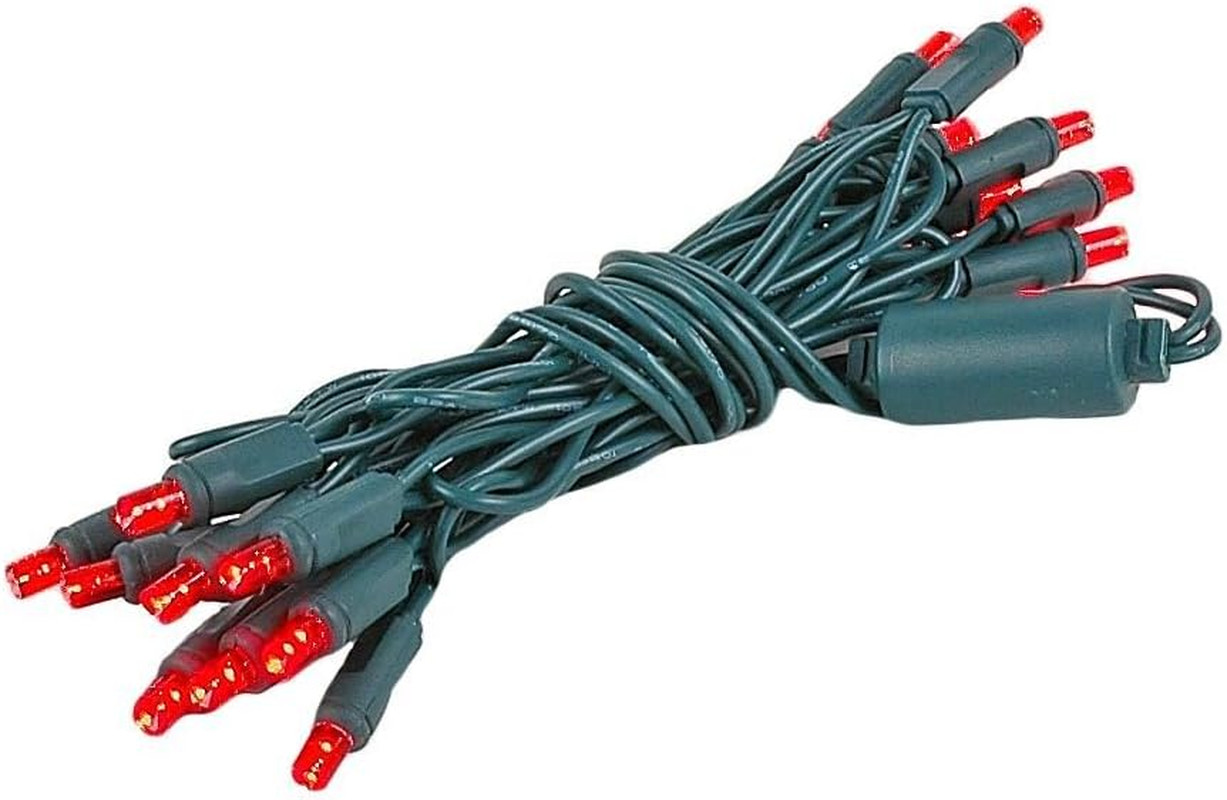 8.5 Foot 20 Light Mini LED Crafting Lights, Red Leds on Green Wire, 24 Inch Lead