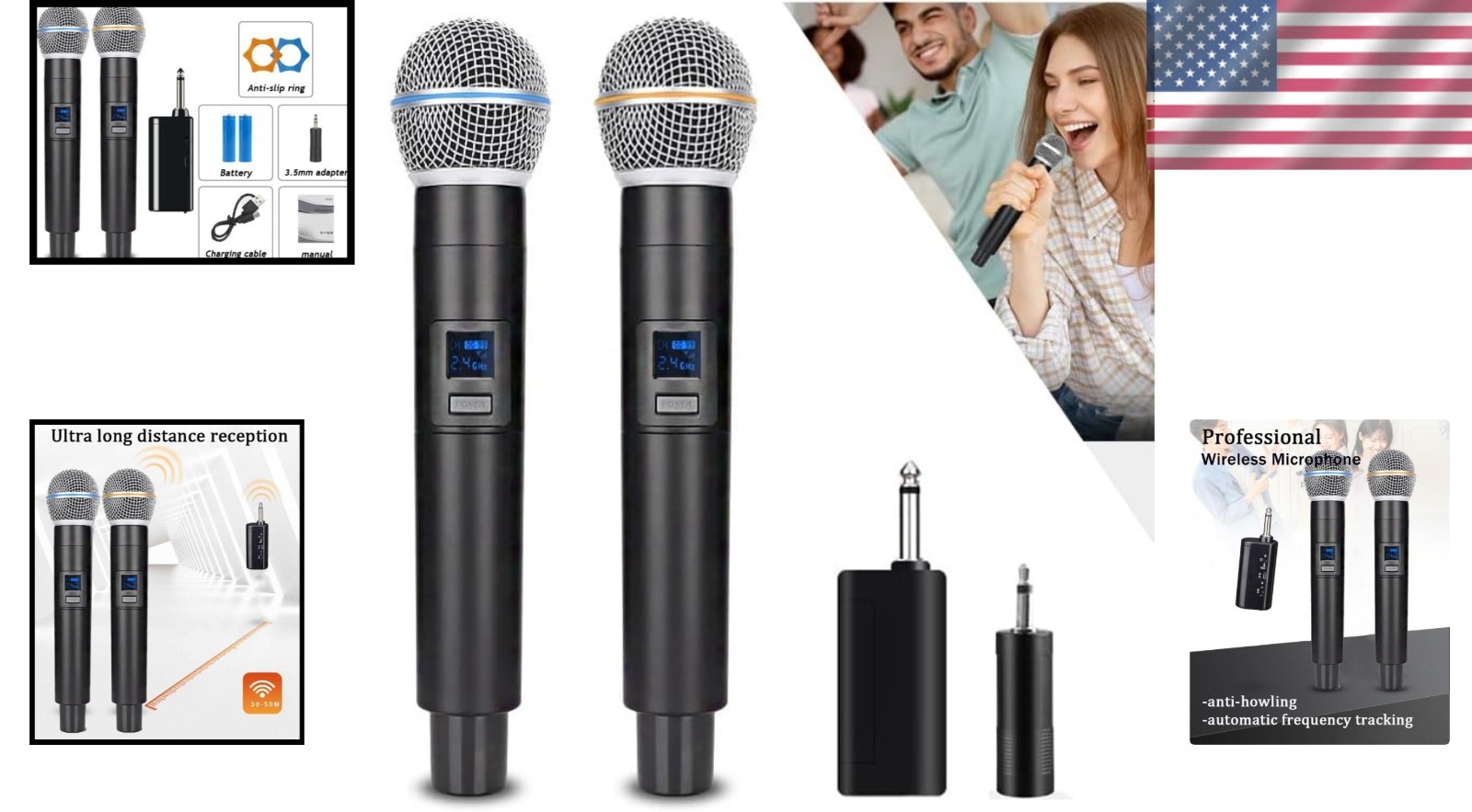 Rechargeable 2.4G Wireless Microphone System with Noise Reduction & Receiver