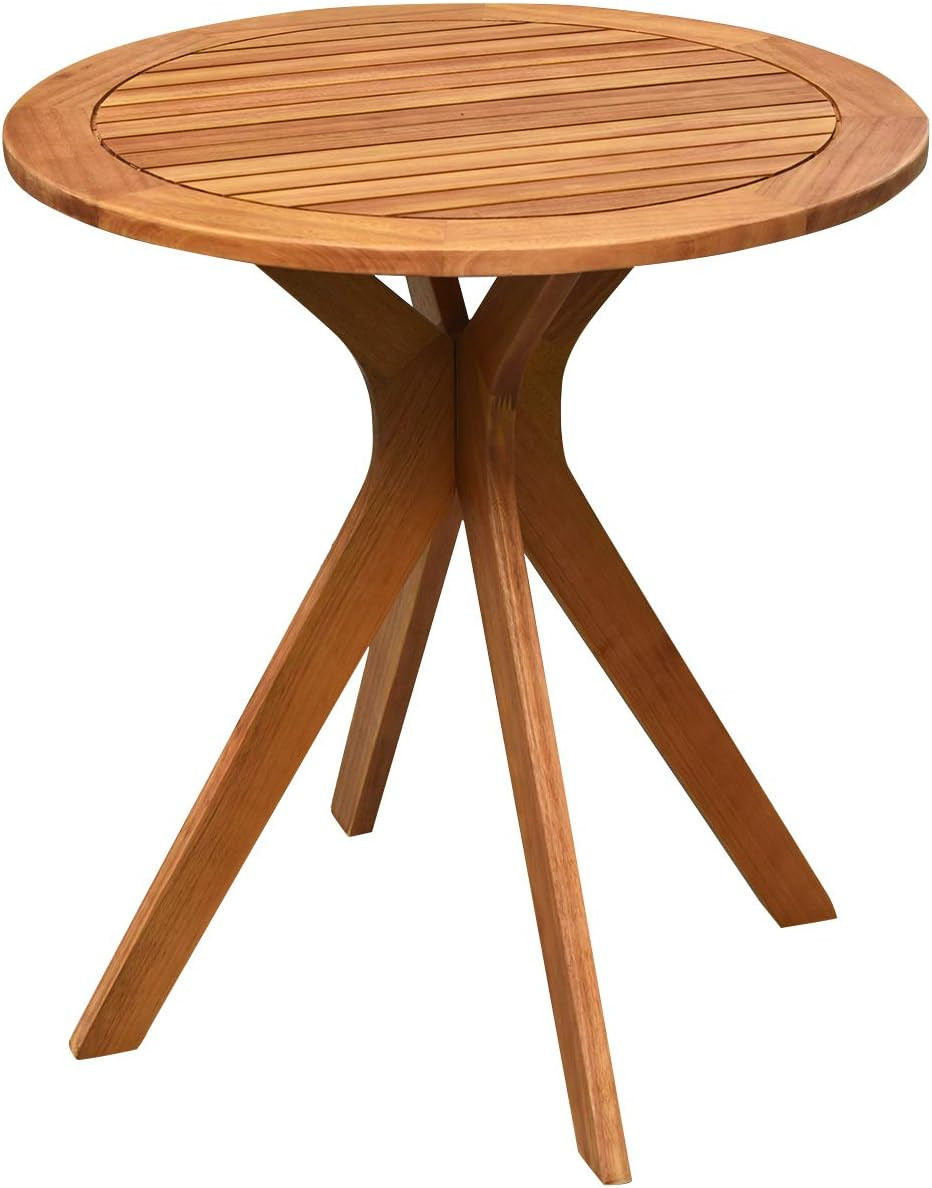 Eucalyptus Wood round Table, Outdoor Patio Coffee Table, 27.5" X 27.5" X 30", Br