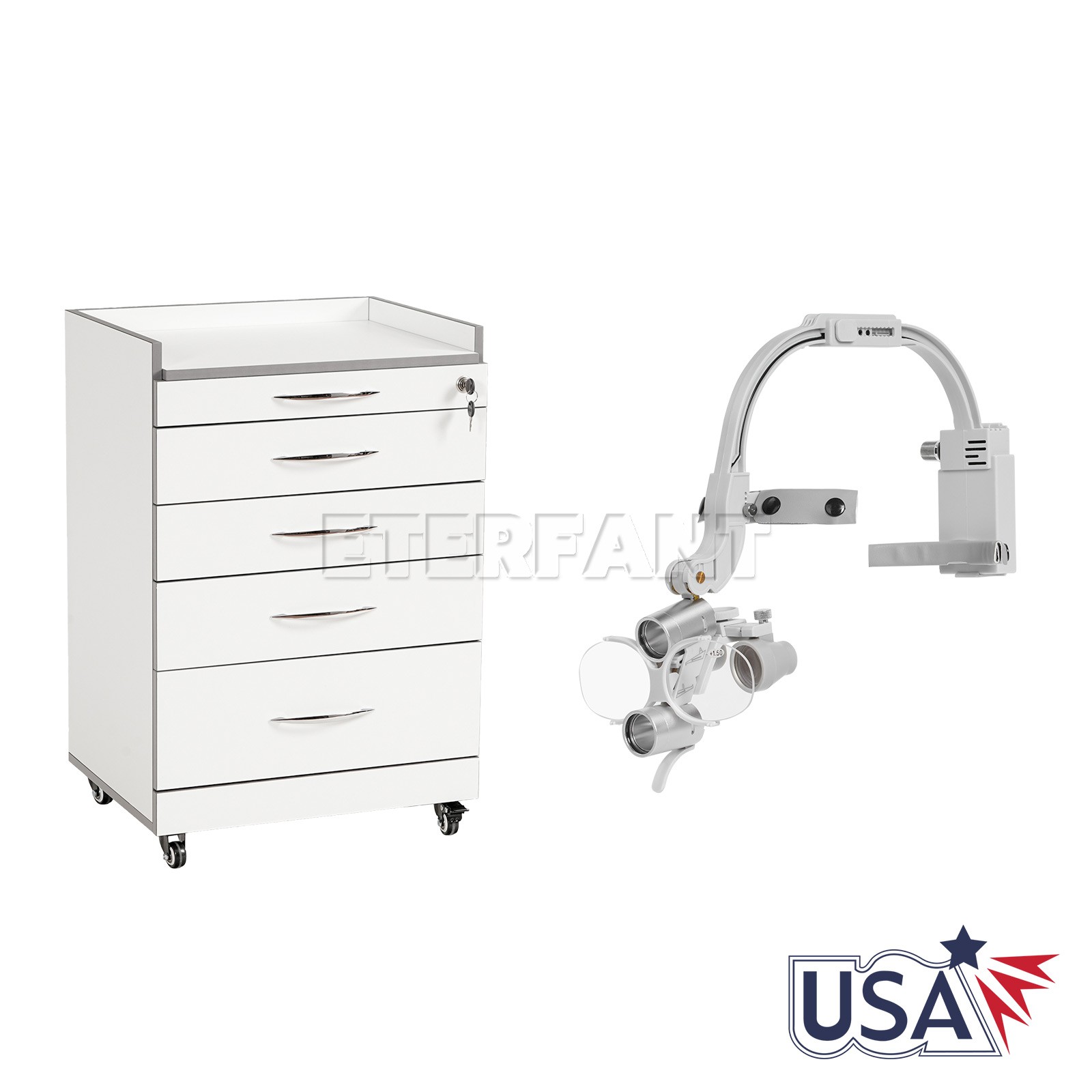 3.5X Dental Headband Binocular Loupes/Medical Trolley Cart Acrylic Storage Cart
