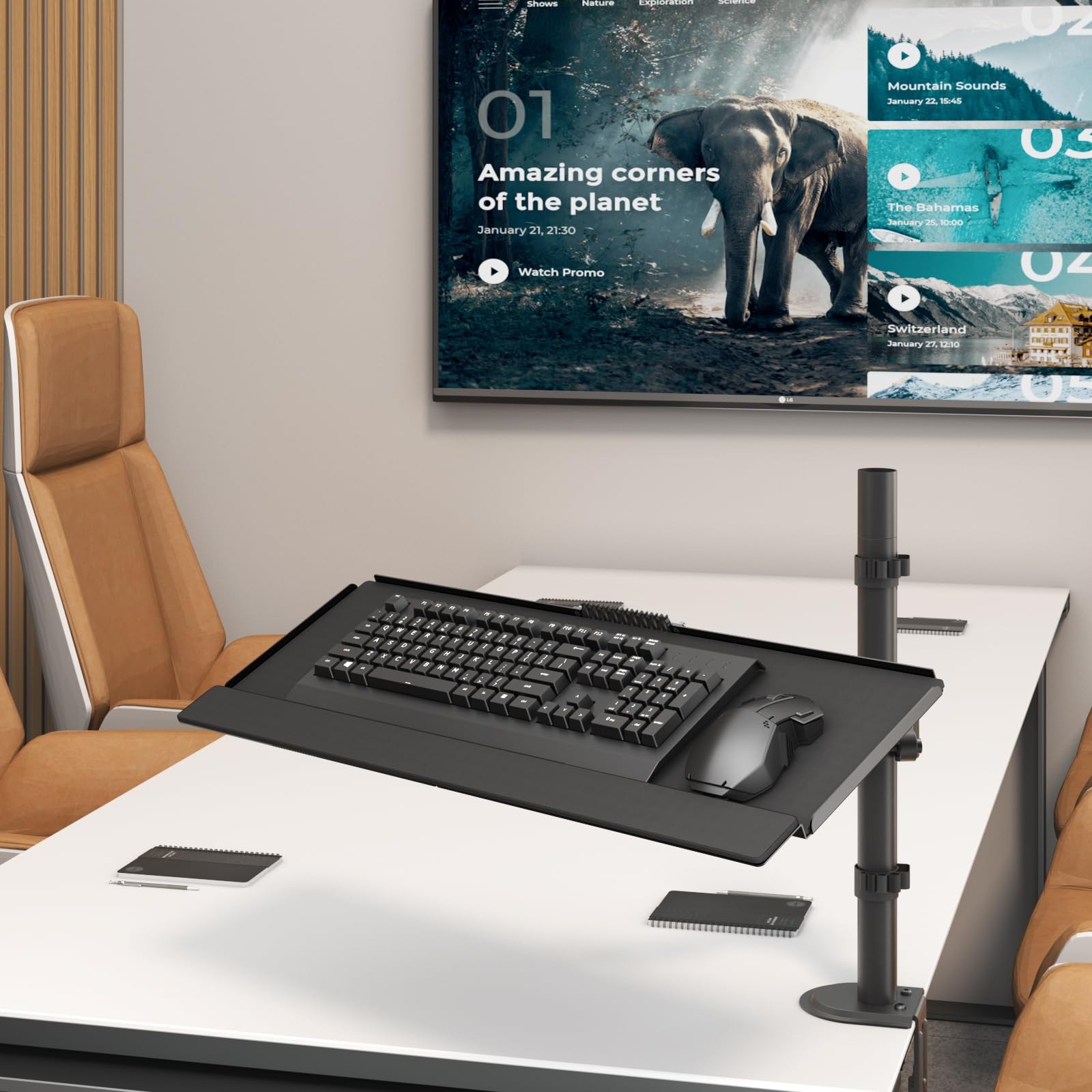 Keyboard Mouse Tray Pole Mount Adjustable Tilt Rotation Holder Bracket Black