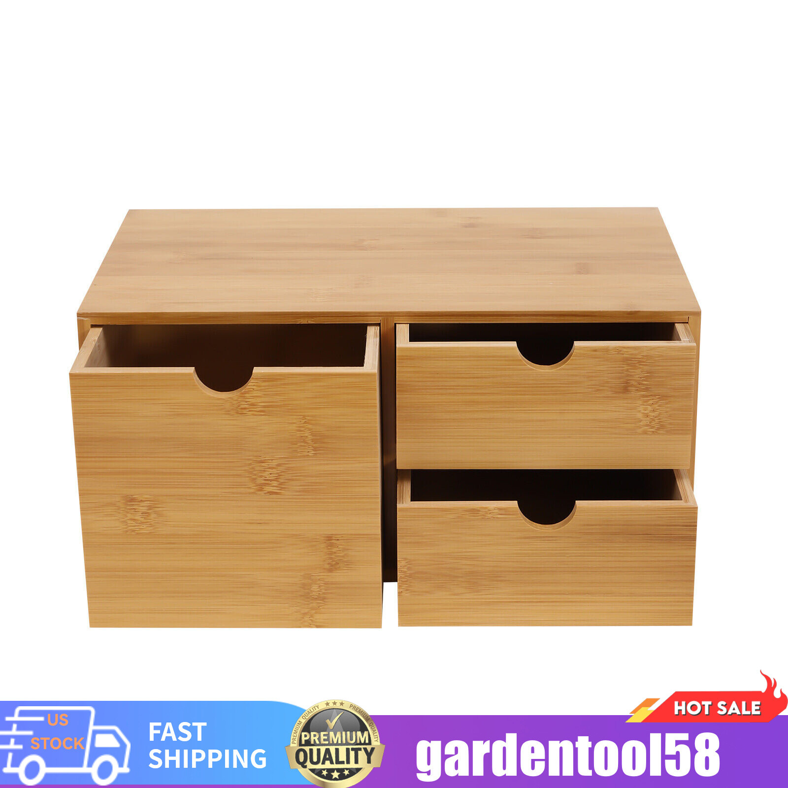 Desk Organizer Drawers Office Desktop Storage Bamboo Box Storage Recess Handle