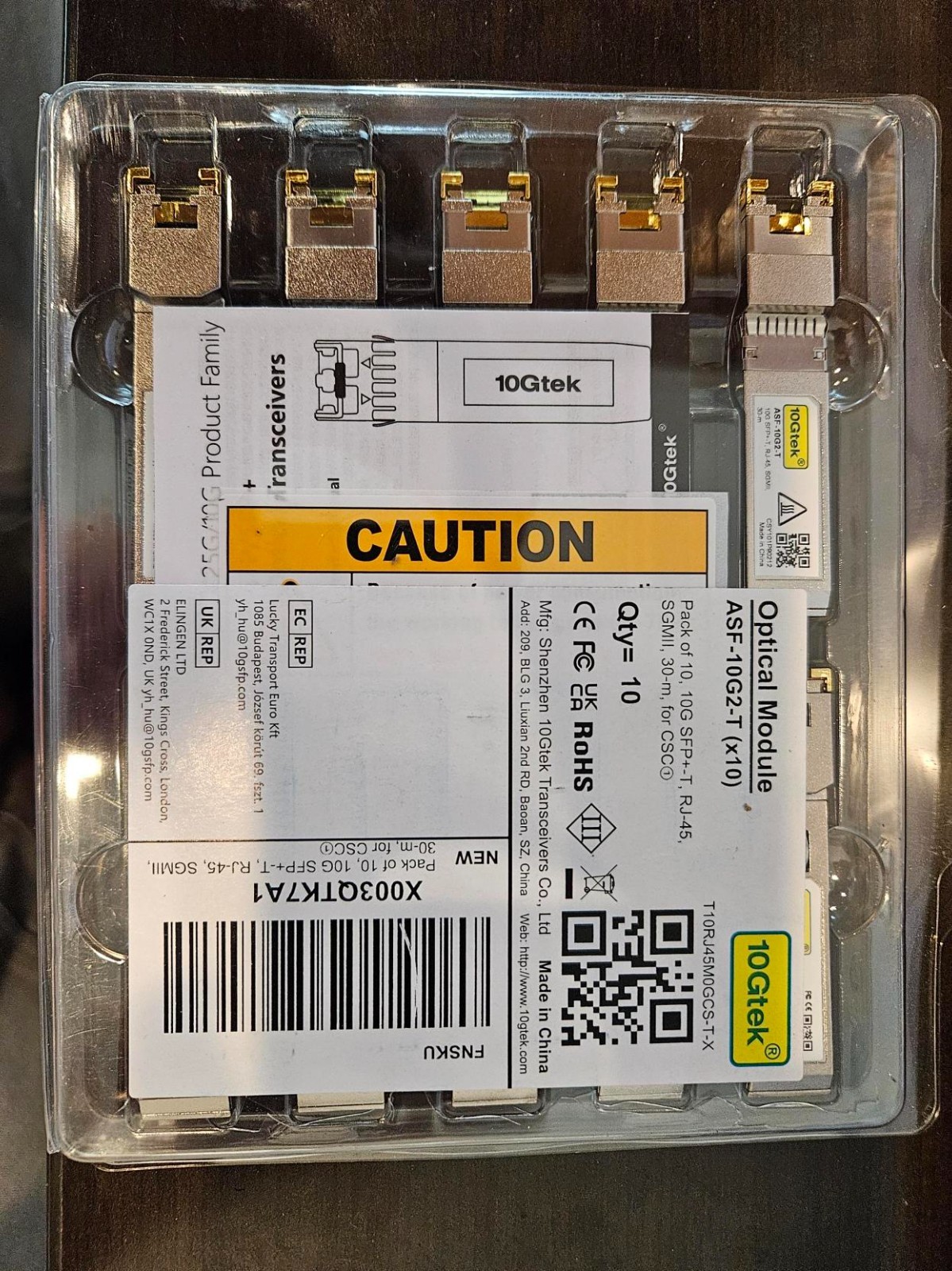 10-Pack 10Gtek ASF-10G2-T 10GBase-T SFP+ Copper Transceiver RJ45
