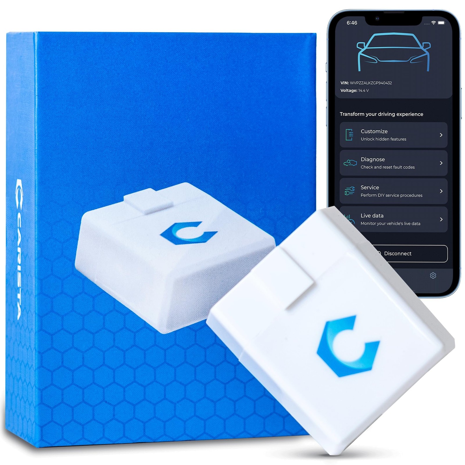 Carista OBD - Bluetooth OBD2 Scanner - Car Diagnostic Tool and White