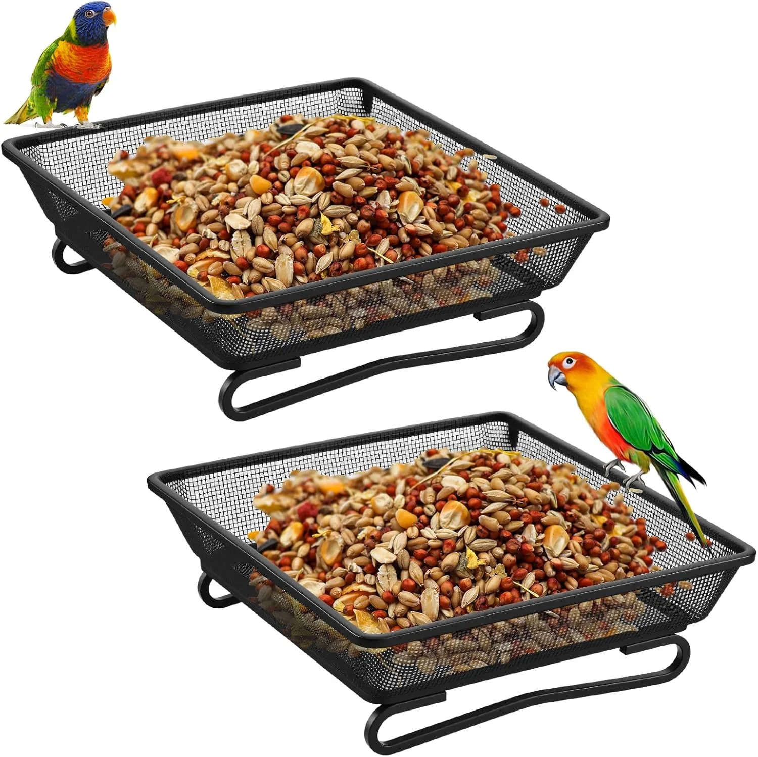 2 PCS Metal Ground Bird Feeder Tray, Platform Feeders 6.9x6.9x2.4 Inch