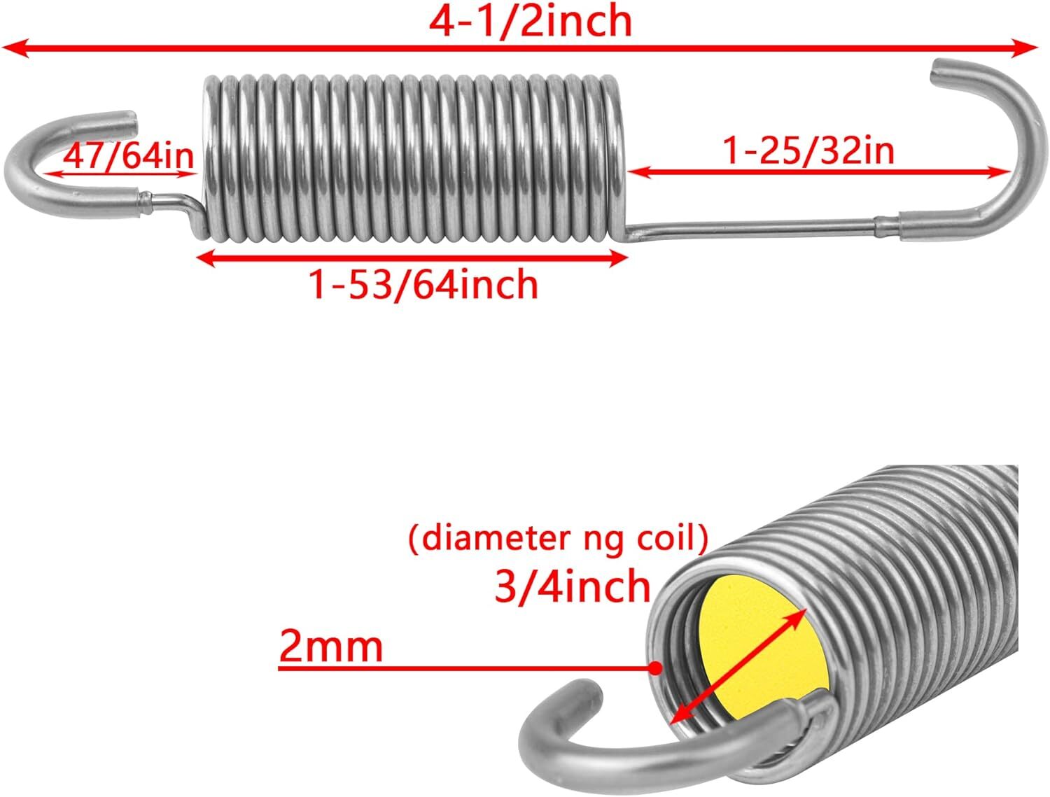 4-1/2Inch Replacement Recliner Sofa Chair Mechanism Tension Spring - Long Neck H
