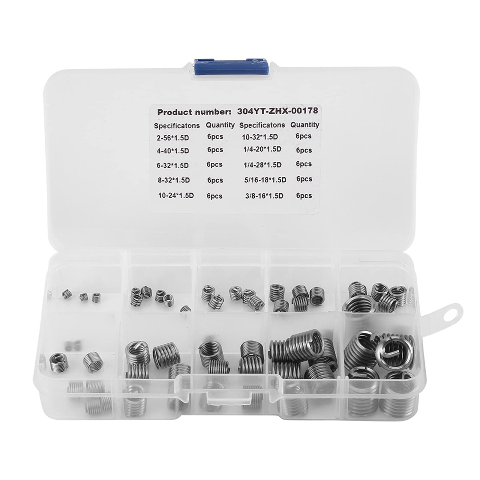60Pcs Wire Thread Repair Inserts, 3/8 Coarse, 304 Stainless Steel, Heli Coils