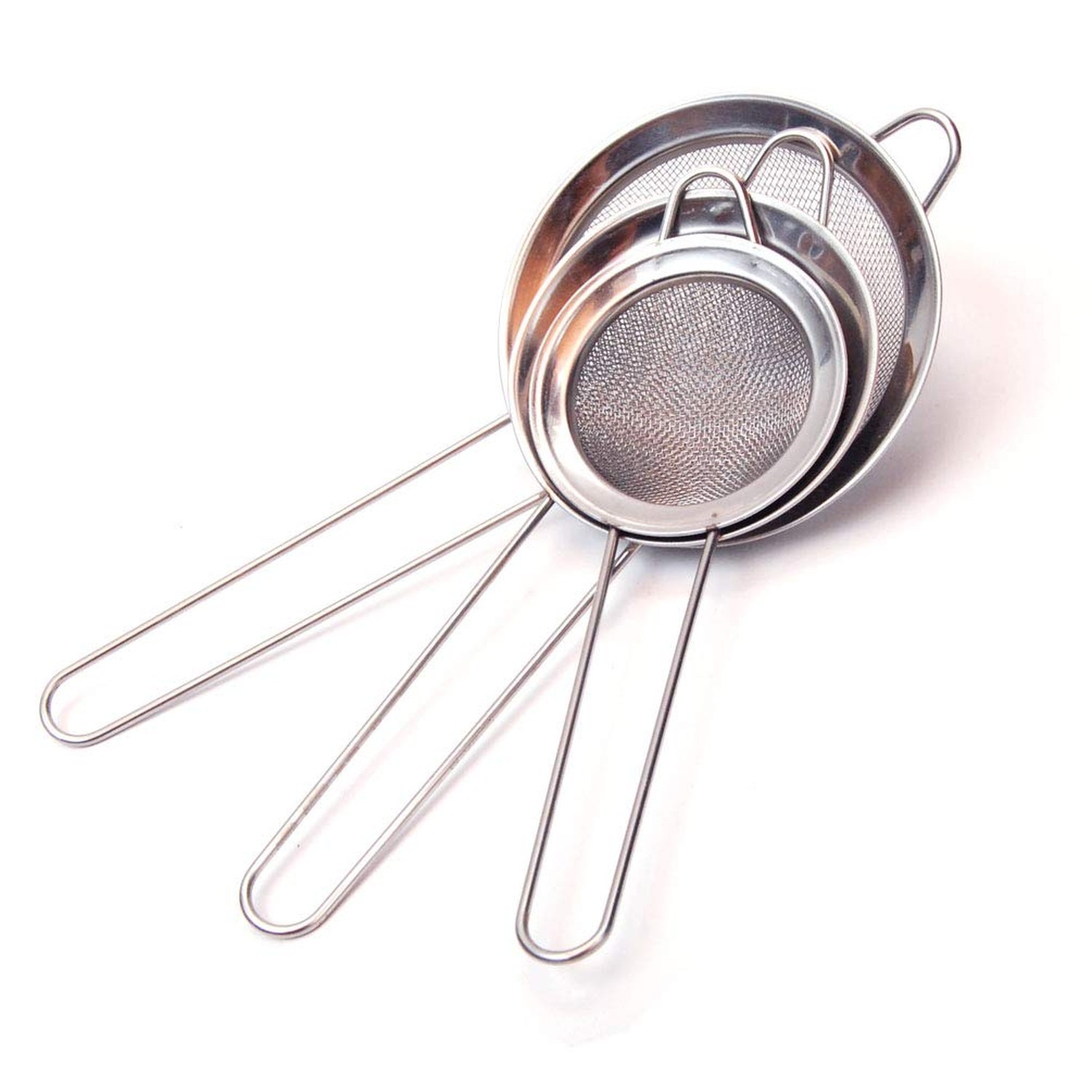 3 Pack - 3.8", 3.2", 2.8" Diameter Stainless Steel Fine Mesh Strainer with St...
