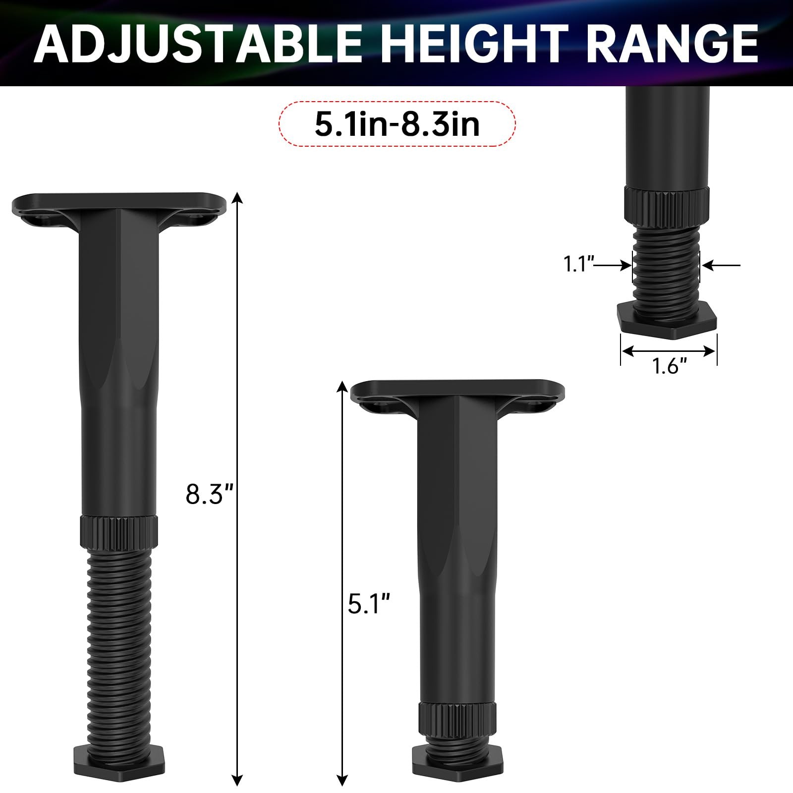 4PCS Adjustable Bed Frame Legs (5.1"-8.3"),Center Slats Leg