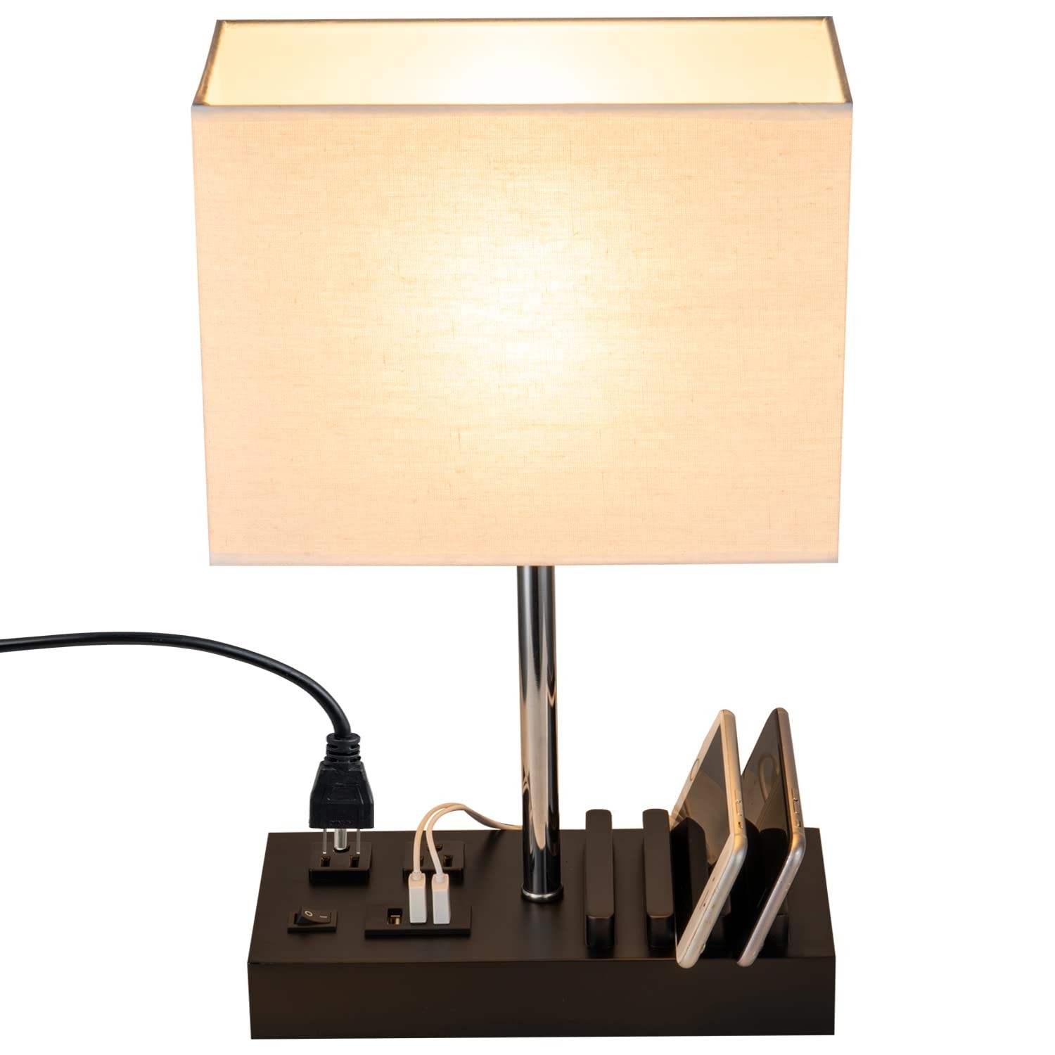 Upgraded 3 USB Table Lamp 2 USB A  C Charging Ports 2 AC Outlets Phone Stand