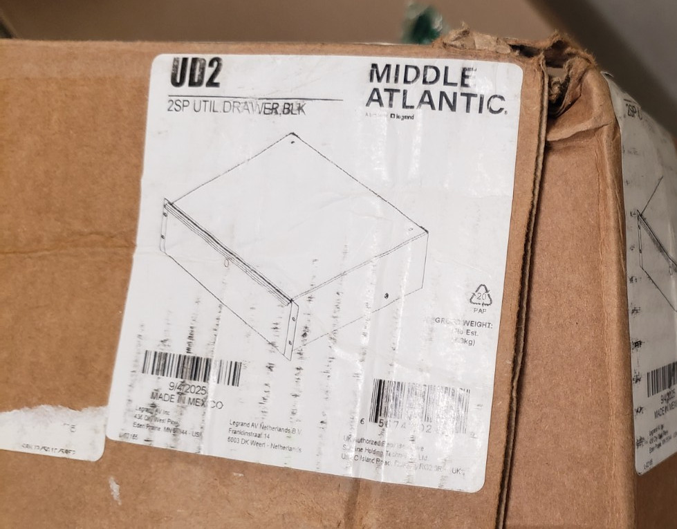 Middle Atlantic UD2 UD Series Utility Rack Drawer (2 RU, Black)