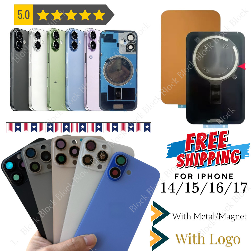 For iPhone 14 15 16 17 Back Glass Replacement Big Hole Rear Cover Metal logo Lot