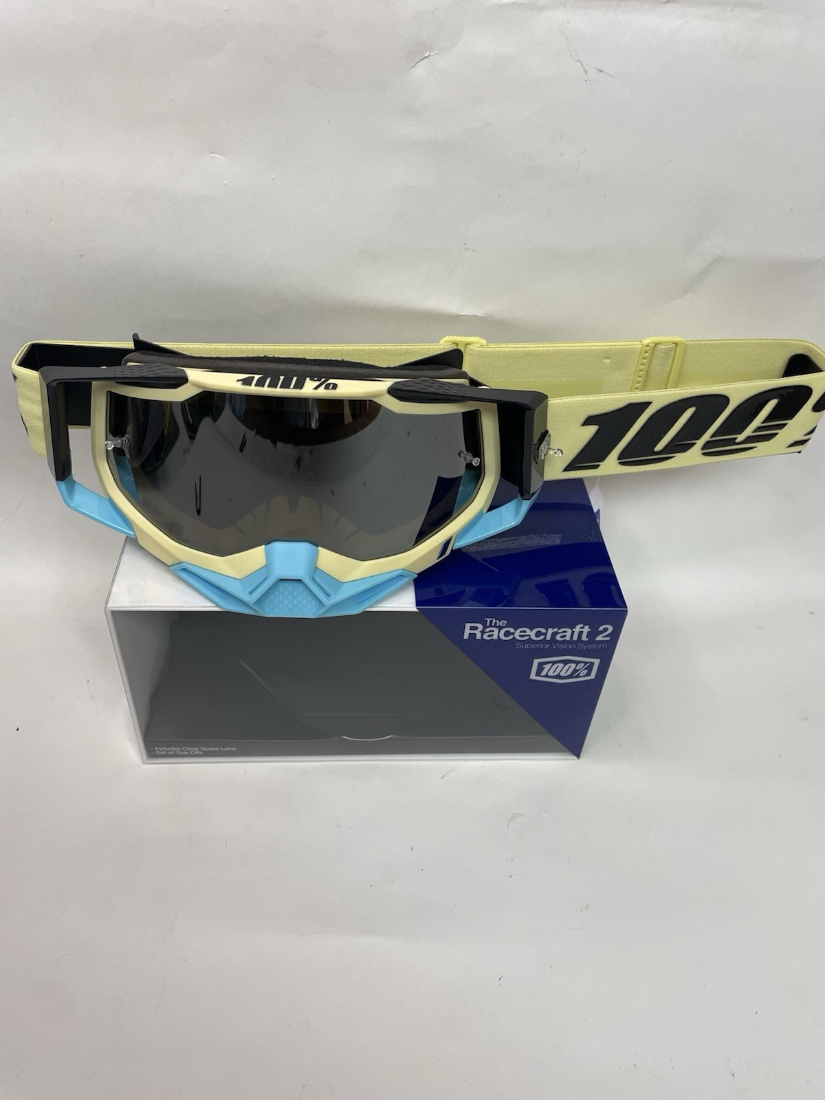 100% Racecraft 2 Goggles - Airblast - Silver Mirror Lens + Clear Lens + Tearoffs