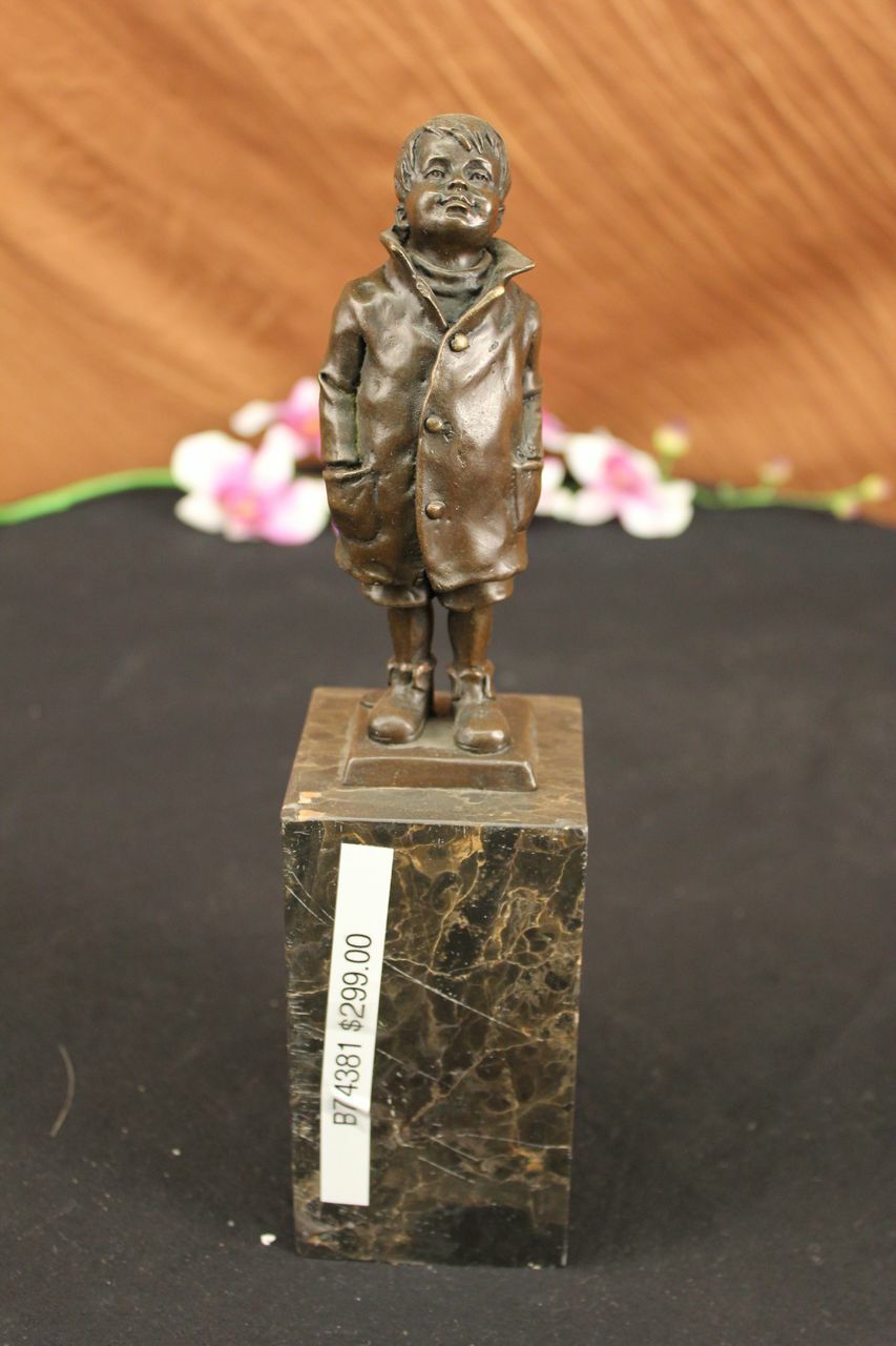 Vintage Reproduction Bronze "Boy in Rain" Sculpture Wax Casting Artwork Statue