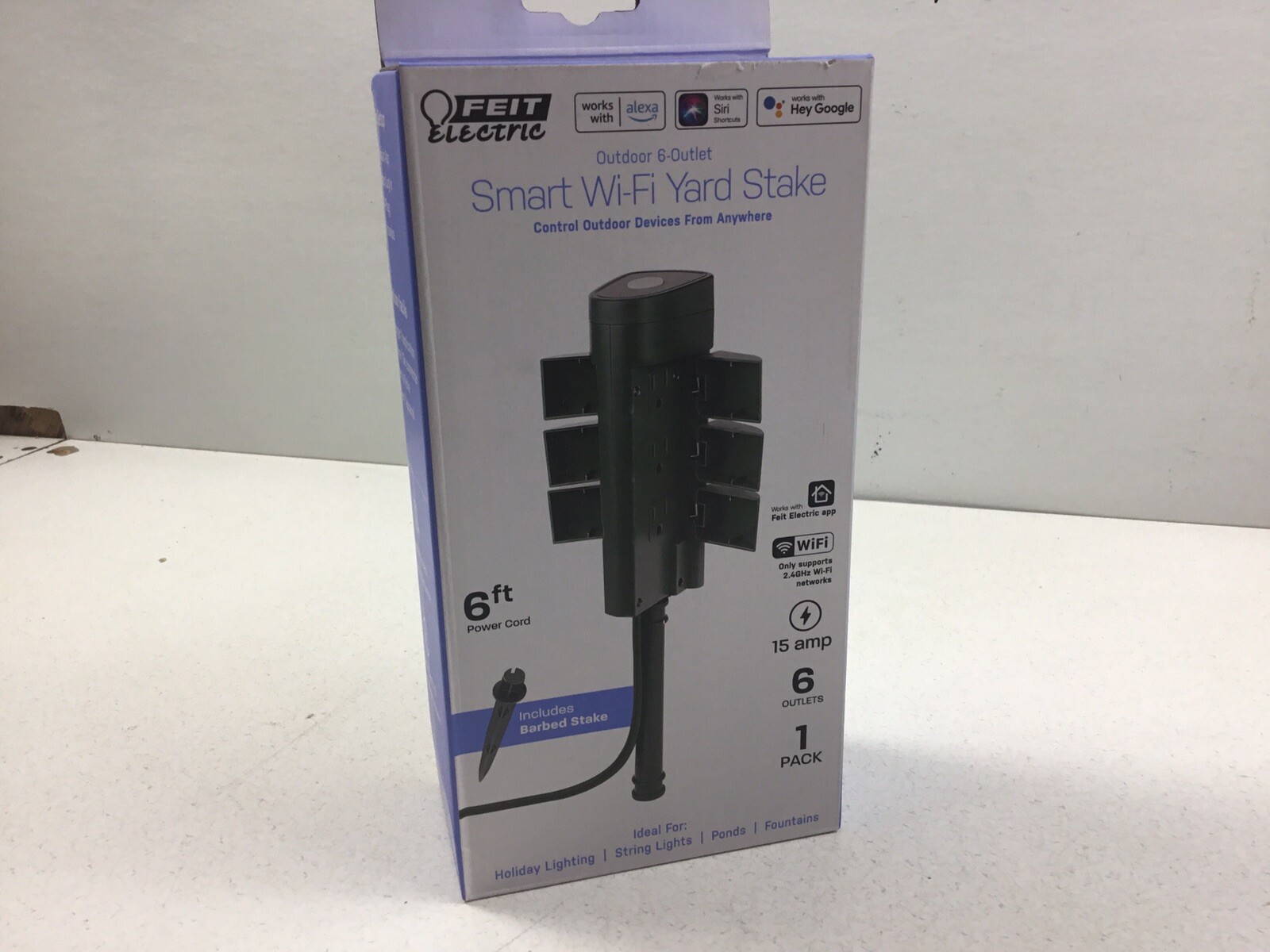 Feit Electric Smart wi-fi Yard stake 6’ Power Cord 6 Outlet String Lights 15 amp