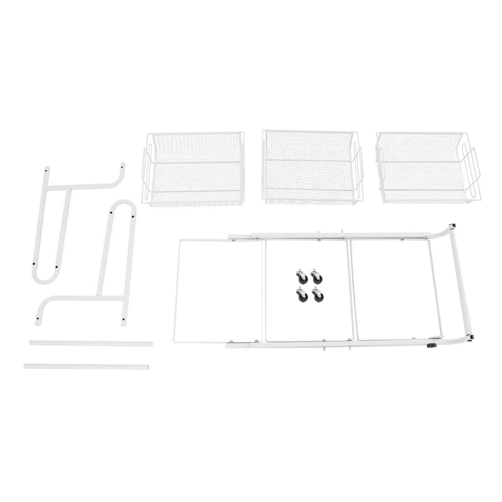 3-Tier Multi-Functional Storage Cart Metal Rolling Utility Cart White Adjustable