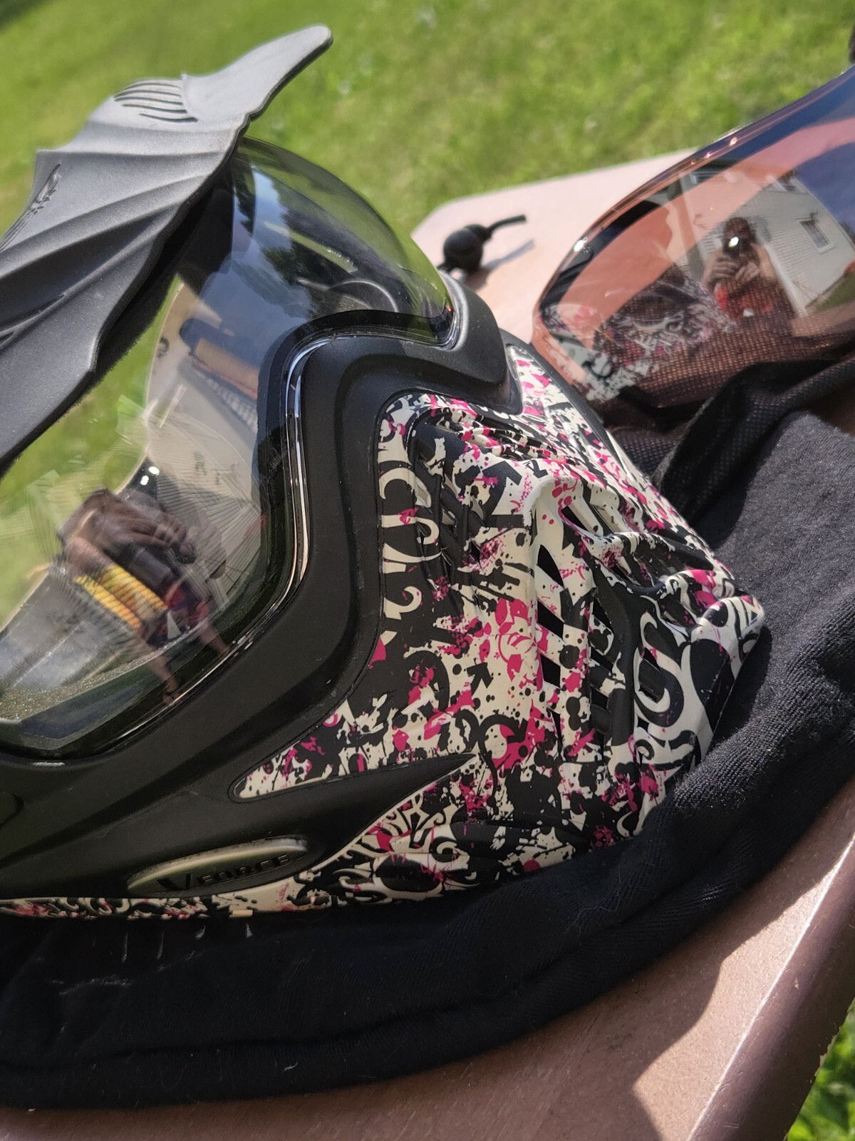 V-Force Grill Paintball Goggle Mask Pink/Black/White Camo with Visor, Extra Lens