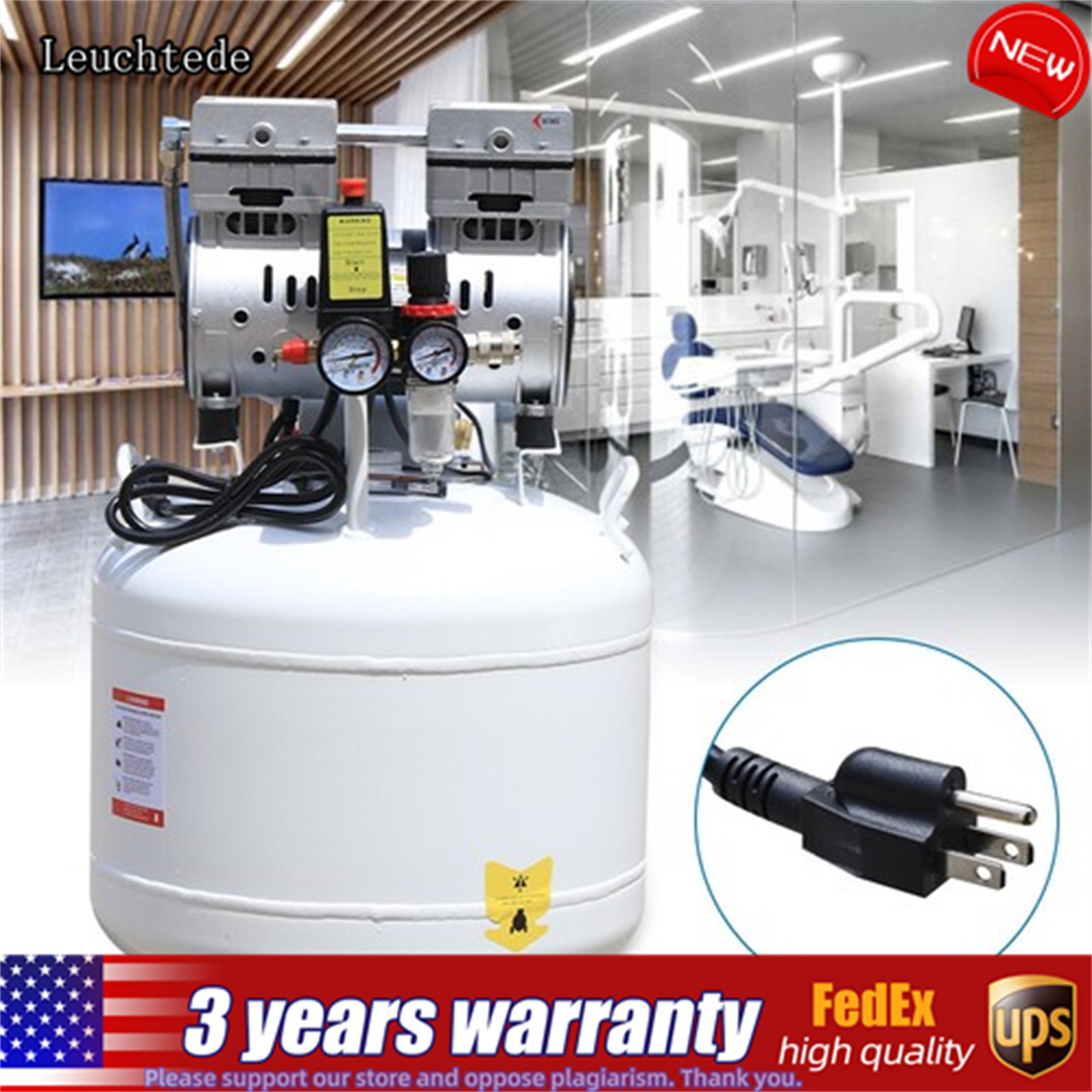 40L Portable Dental Air Compressor Oil Free Silent Air Pump 110V NEW