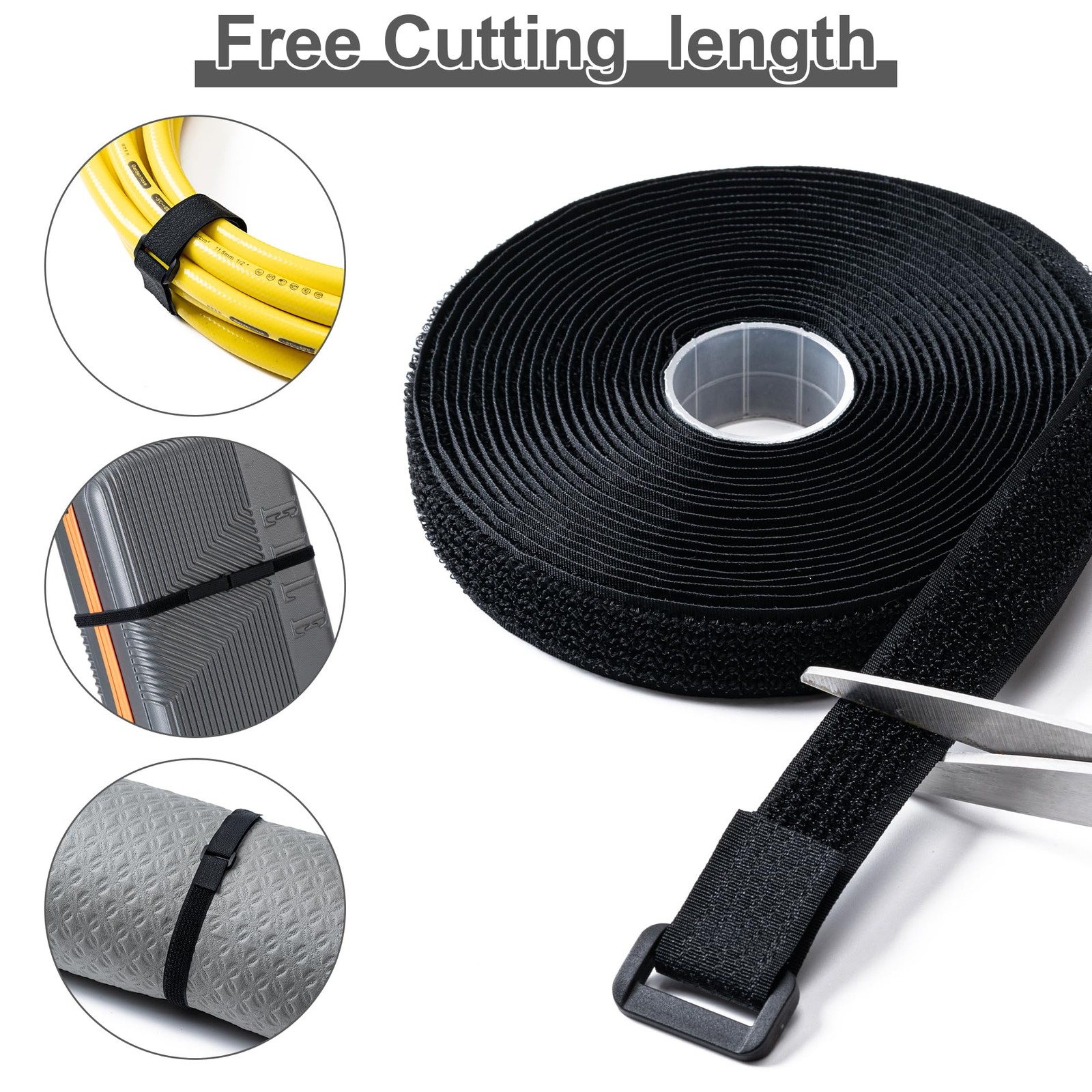 1" x32Ft Hook and Loop, Straps with 50 Plastic 1"×32ft Buckle, Black