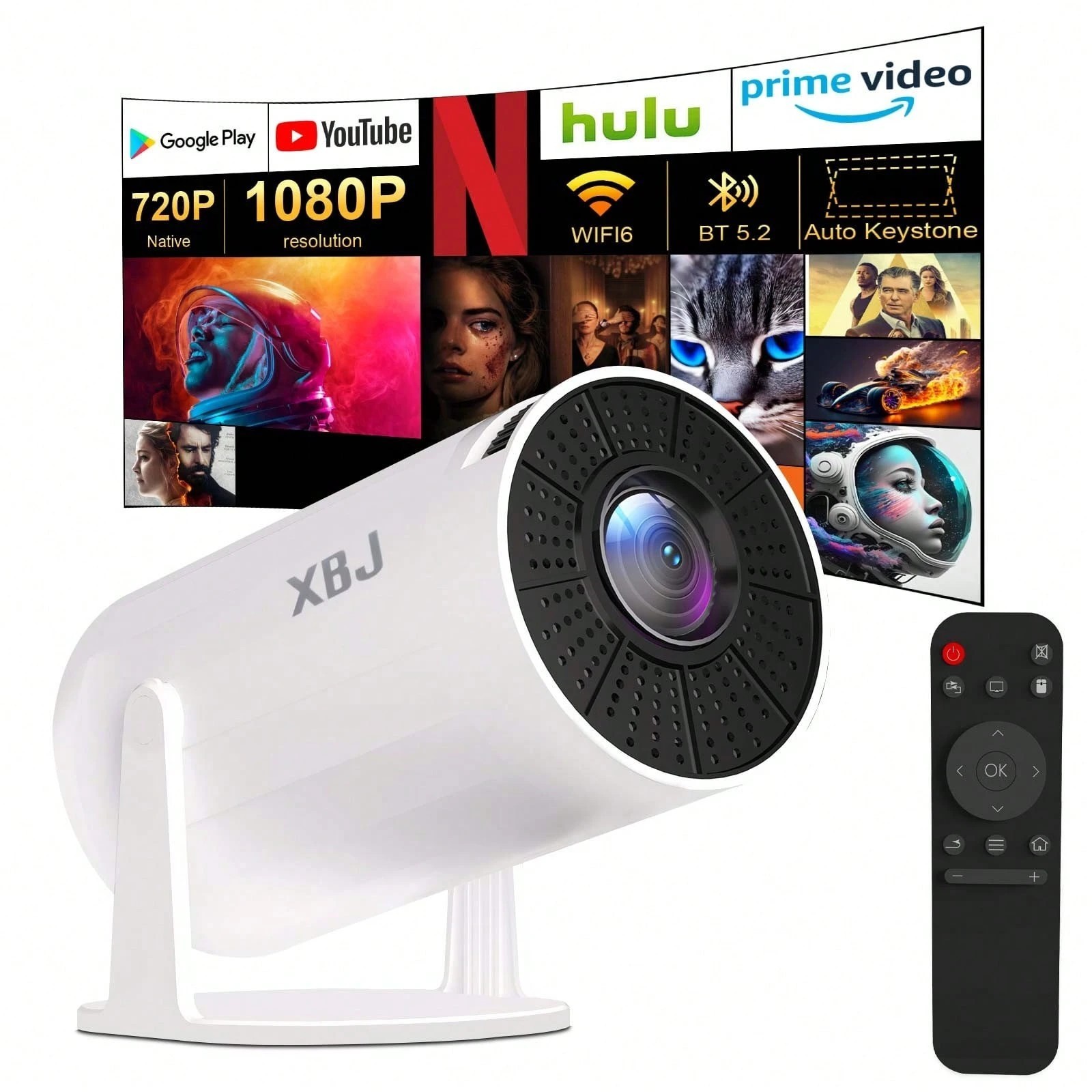 New GAWFOLK 4K Projector Portable Smart Home Cinema WiFi 6 Android 11 Movie Nigh